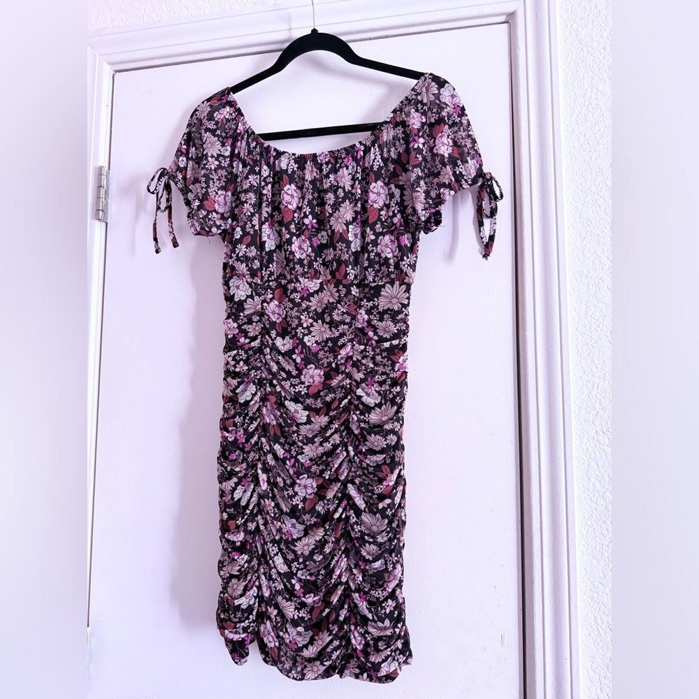 Black and Pink Floral Mini Dress